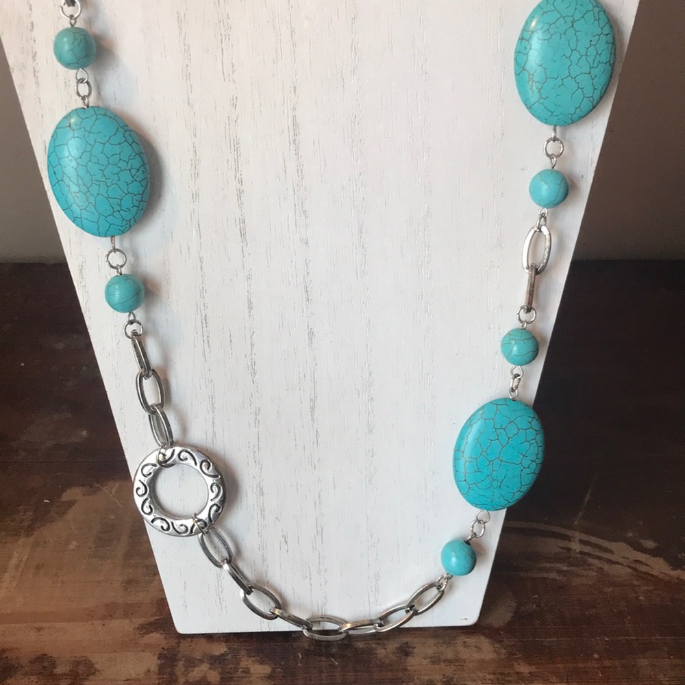 Jules B. Long Silver Turquoise Statement Necklace - image 2
